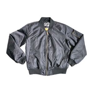 FuYu Kai MA-1 Flight Bomber Jacket Black Orange Lined Military Zip Womans L